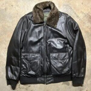 Vintage 2000s Eddie Bauer Down Black Leather Flight Jacket